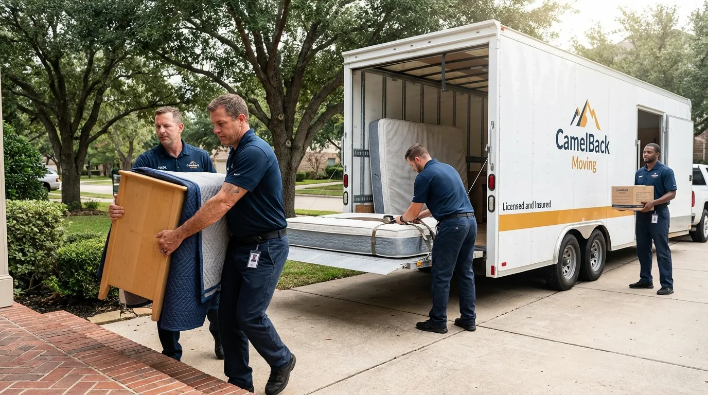 Crew loading residential truck for cross-state move from Monroe, NY